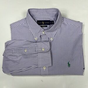 Ralph Lauren Custom Fit Purple Gingham Check Button Down Shirt Mens Size L